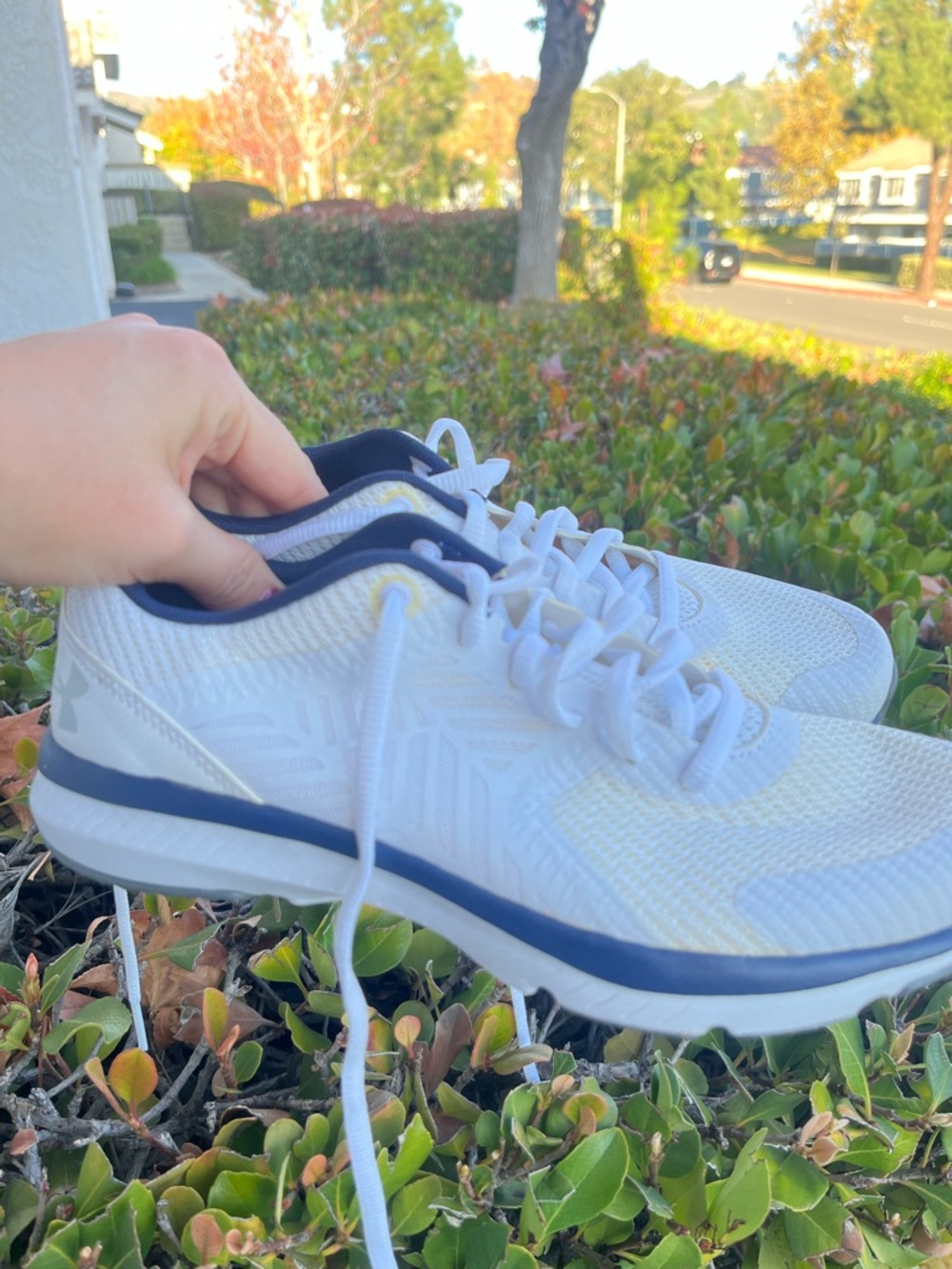 White Athletic Sneakers with Navy Trim